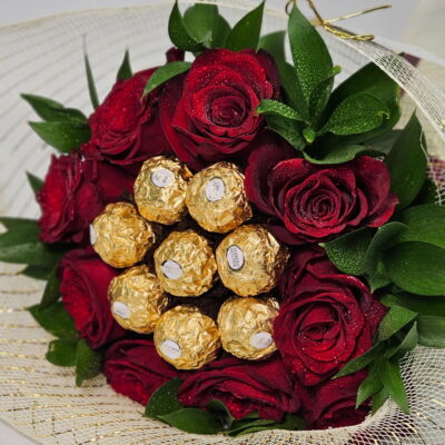 Buquê Rosas e Ferrero Rocher