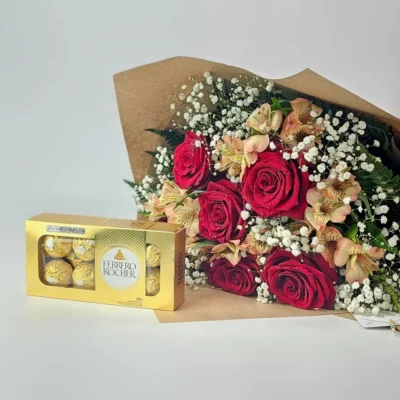 Buquê 6 Rosas Importadas Com Chocolate