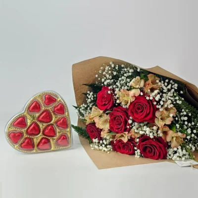 Buquê 6 Rosas Importadas Com Chocolate