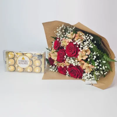 Buquê 6 Rosas Importadas Com Chocolate