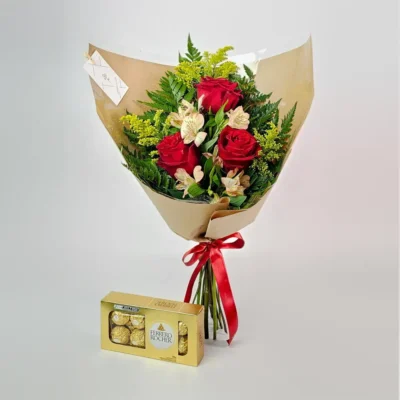 Buquê 3 Rosas Importadas Com Chocolate