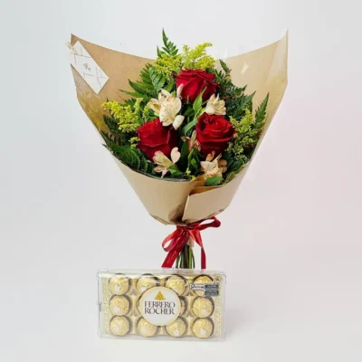 Buquê 3 Rosas Importadas Com Chocolate