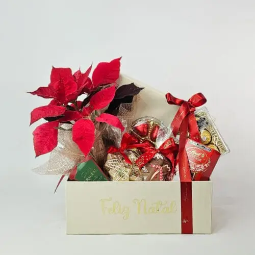 Caixa Com Flor e Chocolates - Charme de Natal