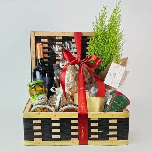 Caixa Com Pães, Queijos e Vinho - Natal Gourmet