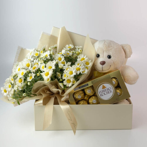 Caixa Com Pelúcia, Flores e Chocolates - Teddy